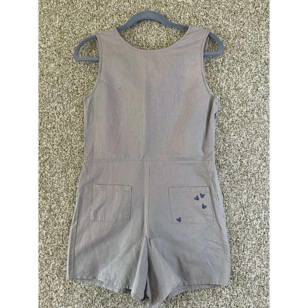 Disney Junk Food Romper XS Gray Mickey Mouse Patch Pockets Back Keyhole